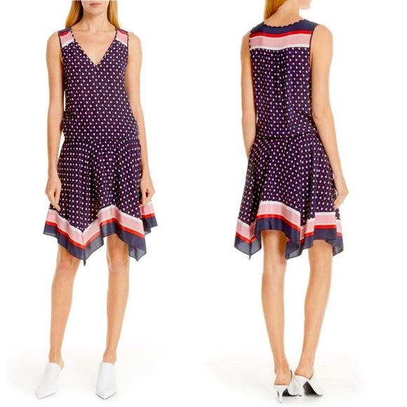 NWT JOIE GINABEL SILK HANDKERCHIEF DRESS IN DARKNAVY SIZE SMALL - Picture 1 of 11